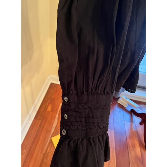 Sundance Louisa Black Cotton Gauze Crochet Lace Boho Blouse Medium - Picture 6 of 7